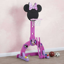 Pink Minnie Mouse sports center with black hoop backboard and net
