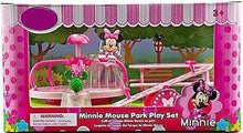 Retail box for Minnie Mouse park play set with Minnie in outdoor scene illustration