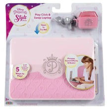 Pink Disney Princess pretend laptop with earbuds and decorative music panel