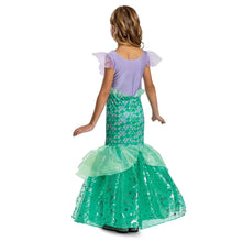 Kids mermaid gown costume, lilac cap sleeves and layered green tulle skirt