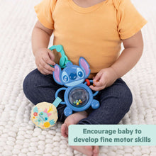 Stitch tummy tumble activity toy with round mirror and colorful textured fabric tag
