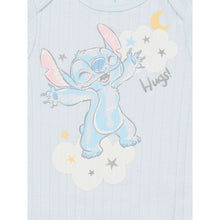 Light blue newborn bodysuit with Stitch character and 'Hugs!' text print