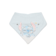 Light blue newborn bandana bib with Stitch character print and cloud star motifs