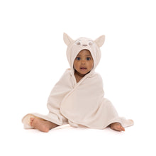 Infant hooded bath towel with deer-ear hood and face graphic, beige