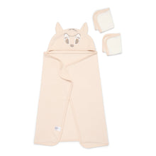 3-piece infant bath set with hooded towel, deer-face hood and two washcloths, beige