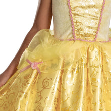 Children's golden costume skirt with organza bow detail and swirling embroidery
