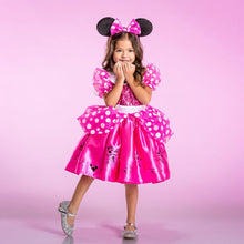 Children's pink Minnie-style costume dress with twirly skirt and bow headband
