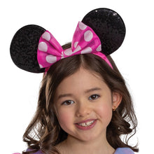 Minnie-style black mouse ears headband with pink bow and polka-dot accents
