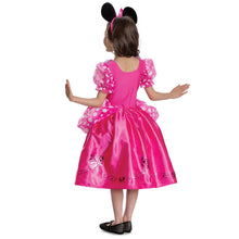 Children's pink Minnie-style costume dress with bow headband, back view