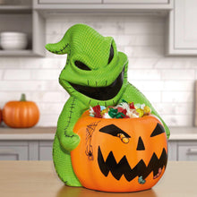 Oogie Boogie-style treat bowl shaped like a jack-o’-lantern with a pumpkin face
