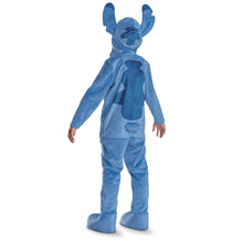 Blue alien full-body costume with hood and matching plush ears, side view