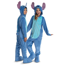 Kids blue alien hooded costume, purple ears, light-blue belly panel