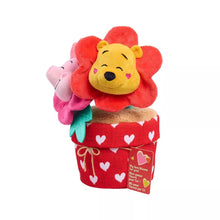Valentine potted plush featuring Pooh and Piglet peeking over a red heart pot
