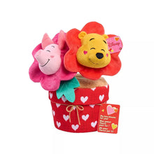 Valentine potted plush: Winnie the Pooh in red heart-pattern pot with red and pink flowers