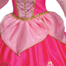 Pink dress bodice with gold trim, heart-shaped neckline, and embroidered center details