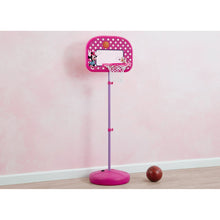 Pink Minnie Mouse basketball hoop with padded round base stand