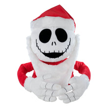 Jack Skellington plush tree hugger close-up with red Santa hat and black stitched face