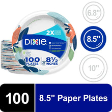 Stack of 8.5-inch printed paper plates with leaf pattern, 100 count