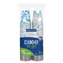 12 oz paper cups with leak-resistant lids, blue printed designs