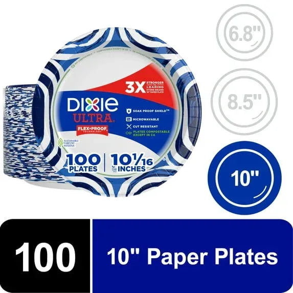Dixie Ultra Disposable Paper Plates, 10", Multi-Color, 100 Count - USA MEGA SHOP