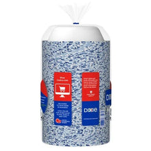 12 oz paper bowl pack with blue speckled pattern and side product graphics