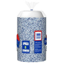 12 oz paper bowl pack with blue speckled pattern and barcode label
