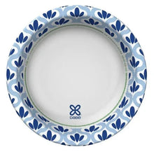 Blue leaf-pattern paper bowl underside with Dixie logo and plain inner base