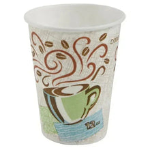 12 oz paper hot cup with coffee swirl print and Dixie branding, white