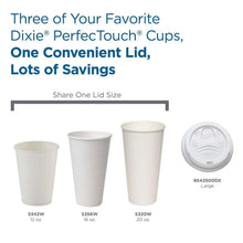 White insulated paper cups with matching lid, three cup sizes shown