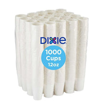 Dixie white insulated paper cups, stacked in a case, 12 oz