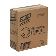 Cardboard box of Dixie 8 oz domed hot cup lids with 9538DX label.