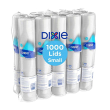 Dixie domed hot cup lids, white plastic, 8 oz, stacked cups lids pack.