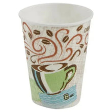 8 oz hot paper cup with coffee swirl print, green cup and blue base