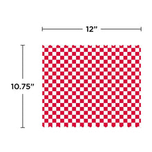 Red and white checkered wrap and liner size diagram, 12 x 10.75 in