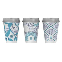 Printed insulated to-go cups with gray lids, blue geometric designs (3 pack)