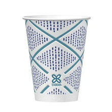 Insulated paper cup, white with teal X and dots geometric pattern
