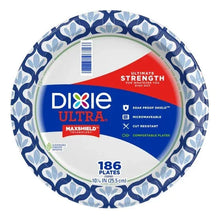 Dixie Ultra 10 in paper plate pack, 186 count, blue leaf pattern border