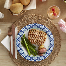10 in Dixie Ultra paper plate with grilled steak, asparagus, and potatoes