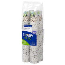 Insulated paper cups with beige and green swirl pattern, 12-oz cups in clear bag