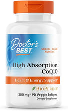 Doctor's Best High Absorption CoQ10 supplement bottle labeled 300 mg 90 veggie softgels.
