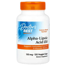 Alpha-lipoic acid 150 supplement bottle, orange cap, label shows 150 mg and 120 veggie caps
