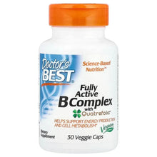 Vitamin B complex supplement bottle with orange cap, front label, 30 veggie caps