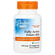 Folate supplement bottle with orange cap and blue label, Fully Active Folate 400.
