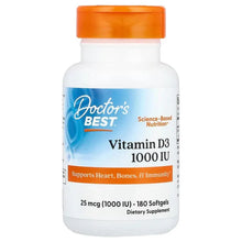 Vitamin D3 softgels bottle with orange cap, 1000 IU label on white container.