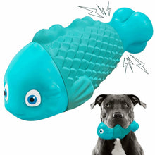 Blue fish-shaped dog chew toy with raised scale texture and rounded tail