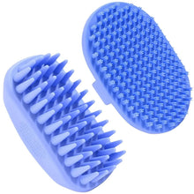 Blue rubber bath brush with soft massage bristles, oval shape, short pins