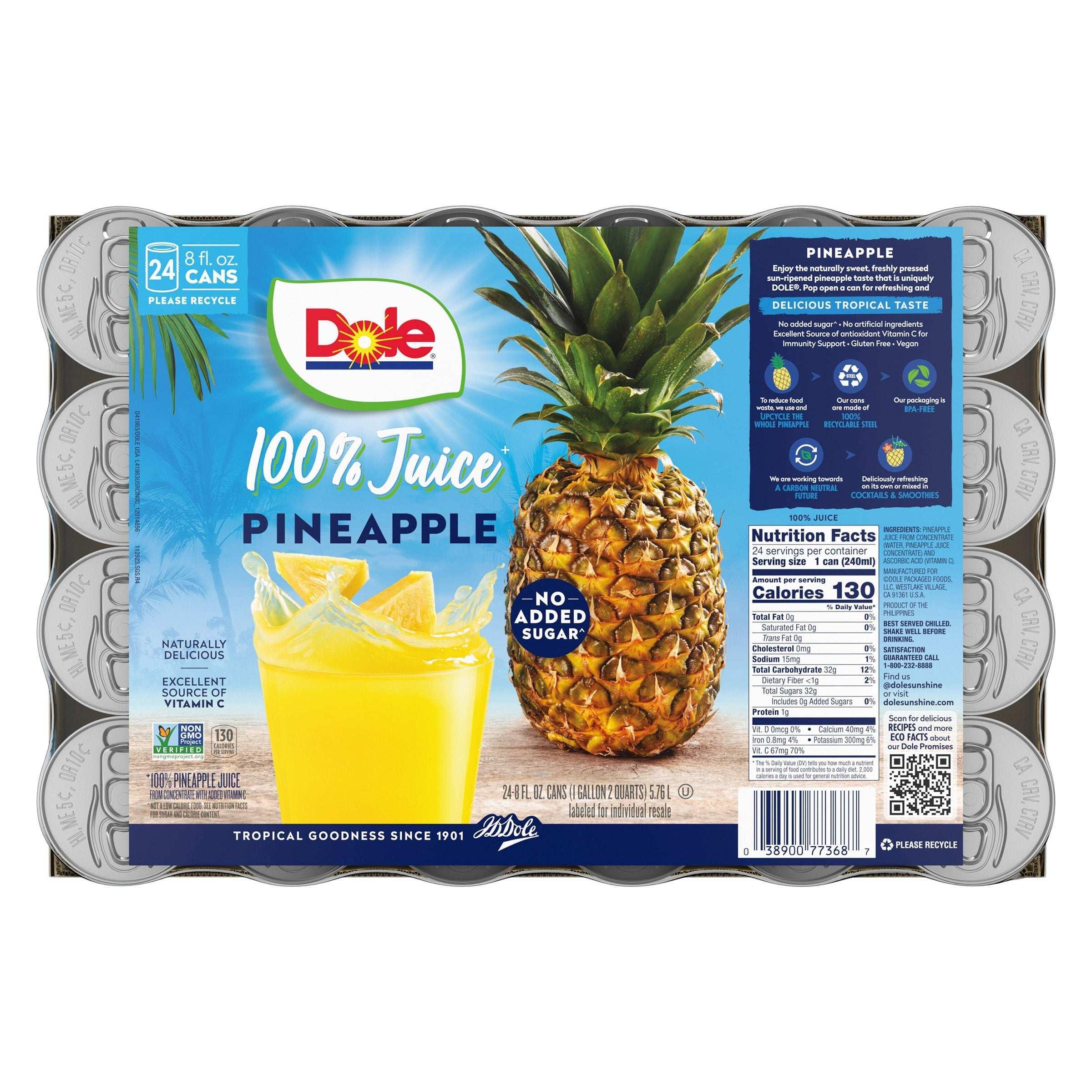 Dole 100% Pineapple Juice, 8 fl oz, 24-count - USA MEGA SHOP