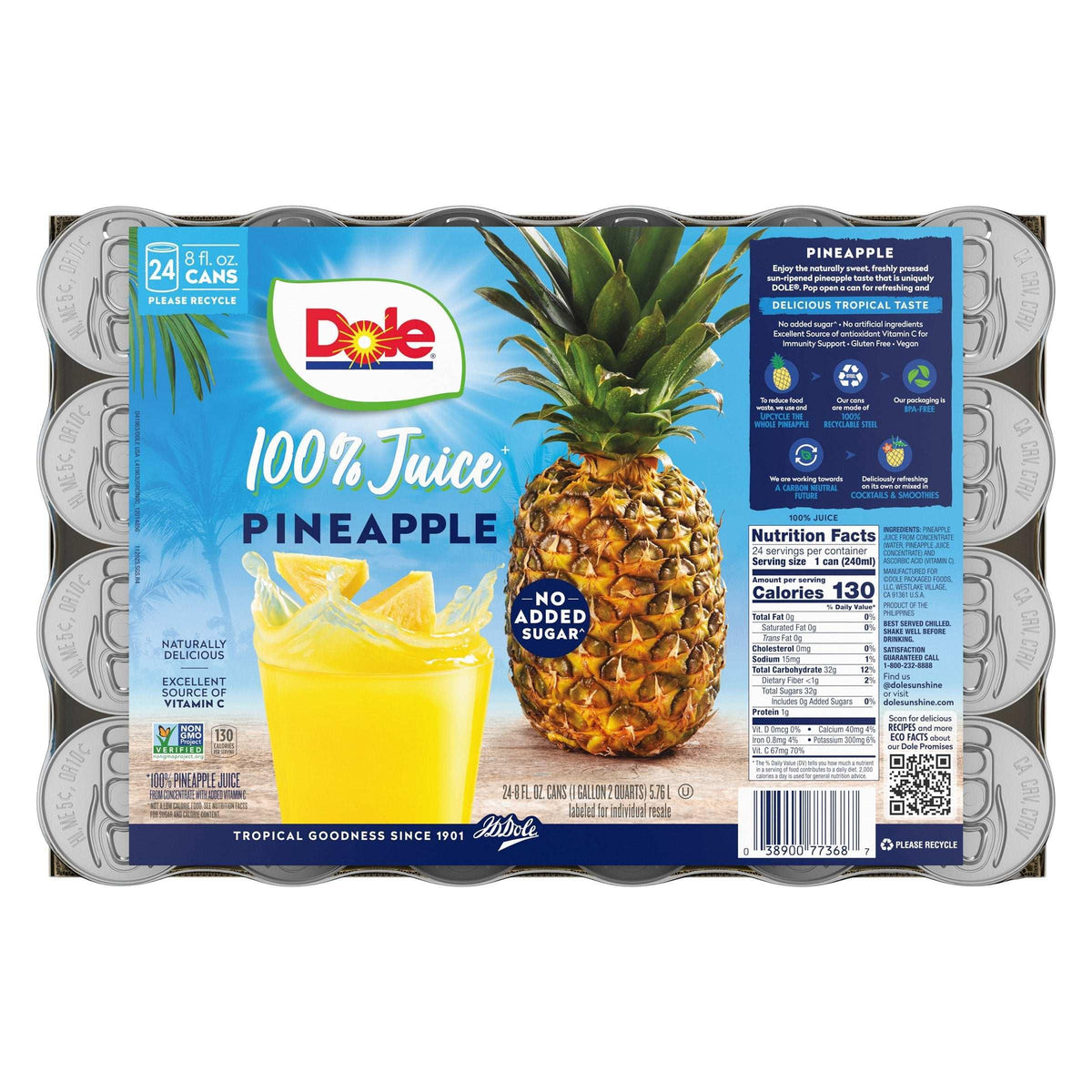 Dole 100% Pineapple Juice, 8 fl oz, 24-count - USA MEGA SHOP