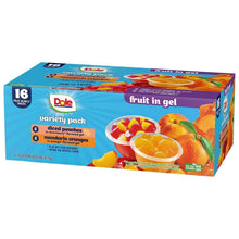 Fruit in gel variety pack box, front view with Dole logo and fruit cup graphic