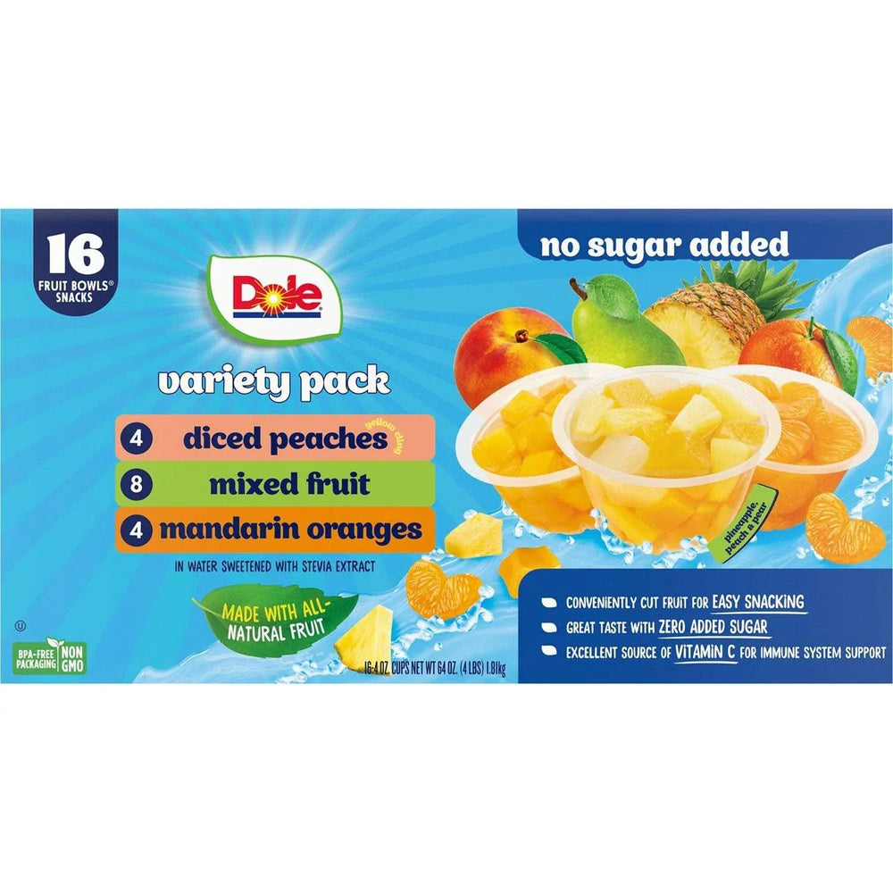 Dole No Sugar Added Mixed Fruit Variety Pack, 4 oz., 16 pk. - USA MEGA SHOP